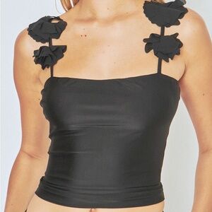 Black Rosestte (Roses) Strap Top